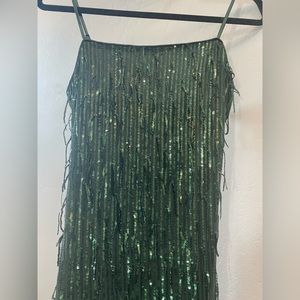 Green Sequin Fringe Mini Dress